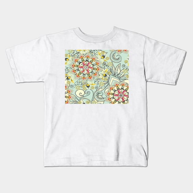 Robin's egg blue floral mandala Kids T-Shirt by RoseAesthetic